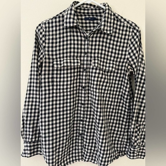 Gap Women's Black/White Check Button Down Shirt Long Sleeve Size M With Pockets - Picture 1 of 4